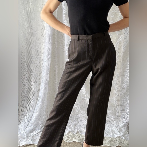 Vintage 90s Brown Pinstripe Trousers Zanella Made In Italy - Picture 5 of 12
